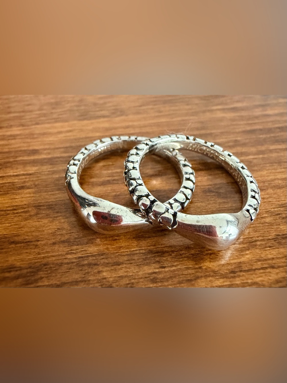 Authentic Michael Dawkins 925 Silver Pebbled Textured Stack Rings Set of 2